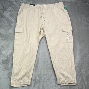 Gap Easy Pants Womens 2XL Sand Khaki Cargo Linen Blend Tapered Leg Coastal New